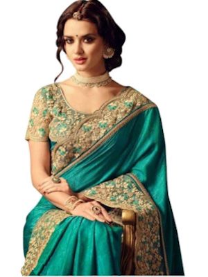 Green Embroidered Poly Silk Saree