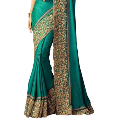 Green Embroidered Poly Silk Saree