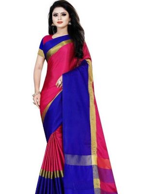 Women's Red Cotton Silk Woven Design Daily Wear Saree with Blouse piece
