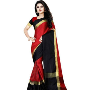 Women’s Red Cotton Silk Woven Design Daily Wear Saree