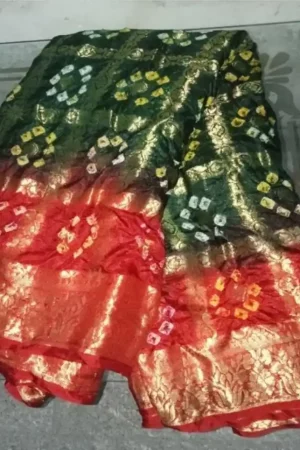 Bandhani Printed Art Silk Saree with Lace Border