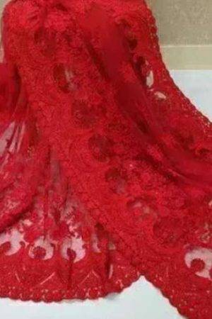 Buy Red Net Saree Embroidered Floral Work Online