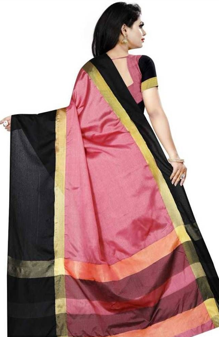 Women's Pink Cotton Silk Woven Design Daily Wear Saree with Blouse piece