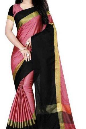 Women’s Pink Cotton Silk Woven Design Daily Wear Saree