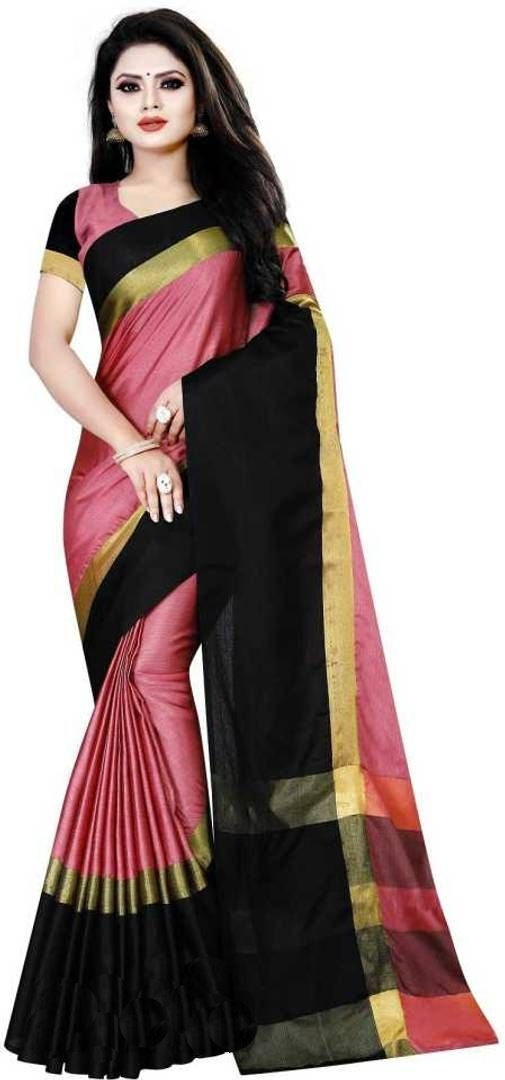 Women's Pink Cotton Silk Woven Design Daily Wear Saree with Blouse piece
