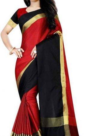 Women’s Red Cotton Silk Woven Design Daily Wear Saree