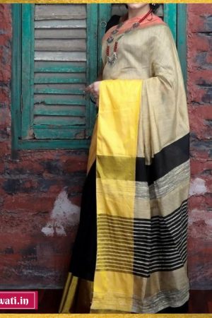 Handloom Cotton Silk Striped Pallu Sari