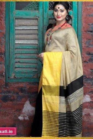 Handloom Cotton Silk Striped Pallu Sari