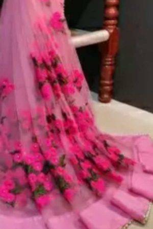 Buy Pink Net Saree Embroidered Floral Work Online