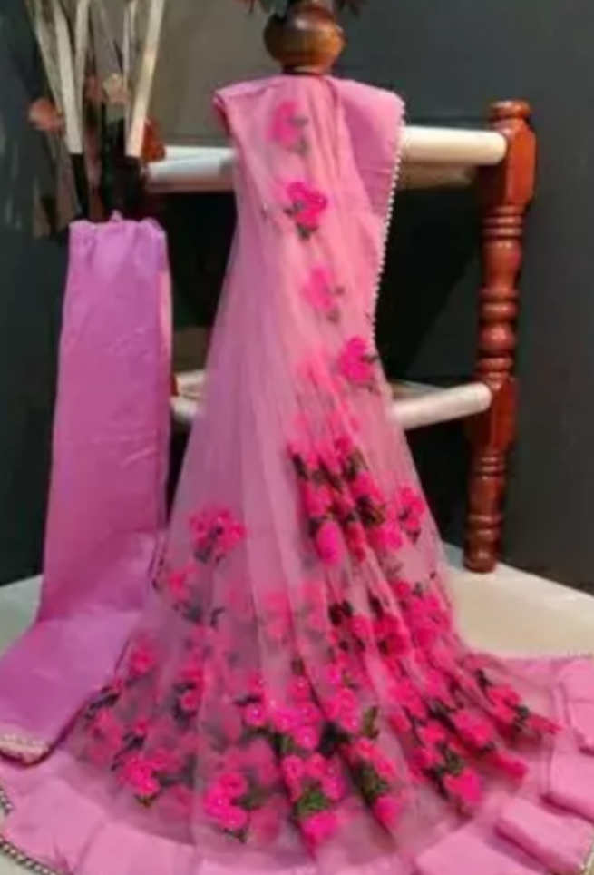 Buy Pink Net Saree Embroidered Floral Work Online