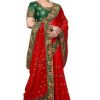 Designer Red Georgette Embroidered Saree with Blouse Piece