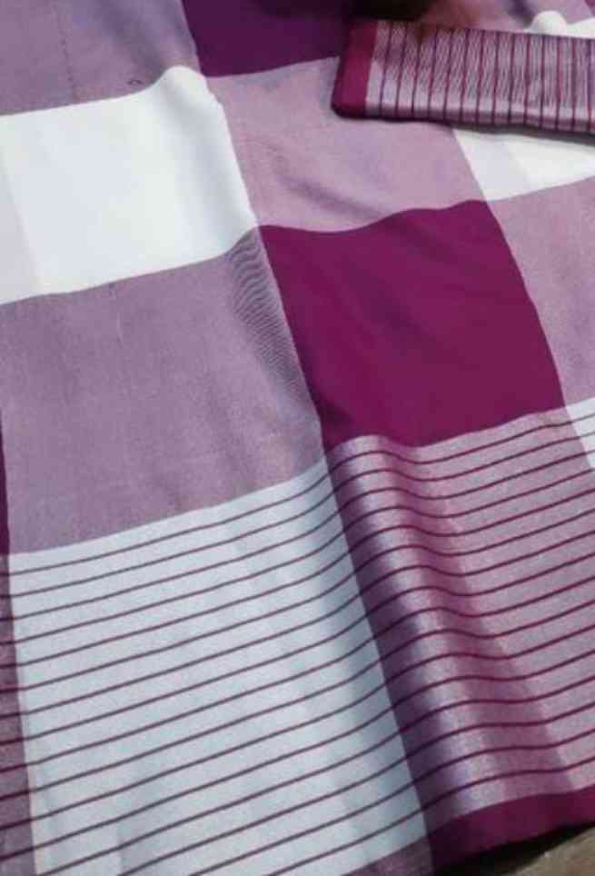 Livid Purple Checked Cotton Silk Saree