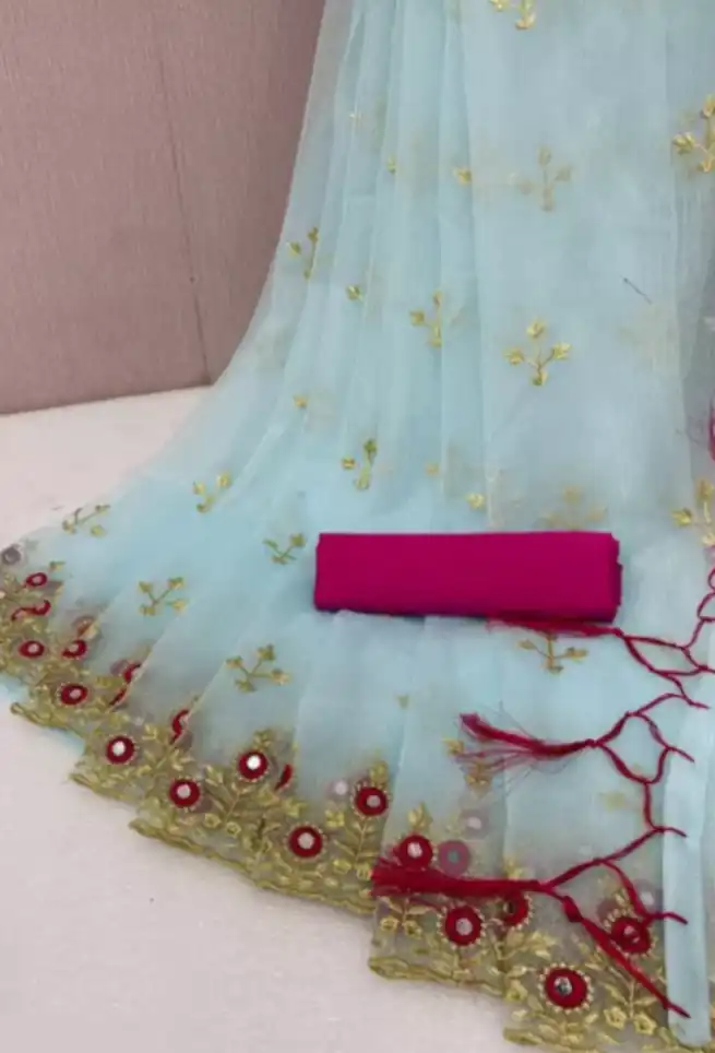 Yuvika Chaudhary Designer Net Embroidered Saree
