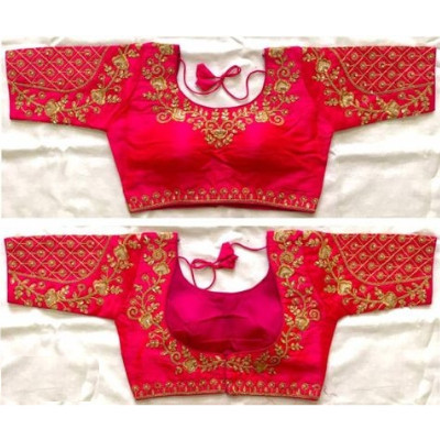 red heavy embroidered malbari silk blouse