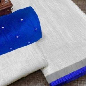 White Color Linen Tissue Silk Saree