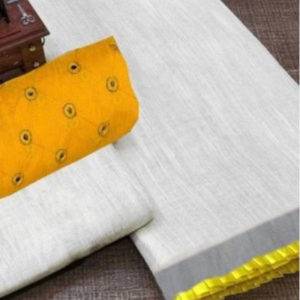 White Color Linen Tissue Silk Saree