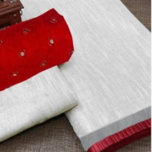 White Color Linen Tissue Silk Saree