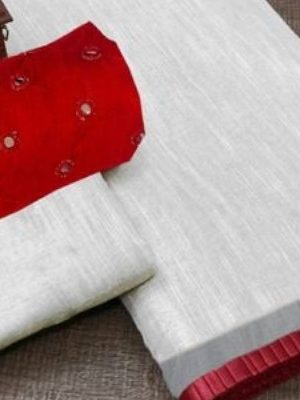 White Color Linen Tissue Silk Saree