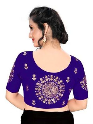 Blue Silk Blend Embroidered Blouse