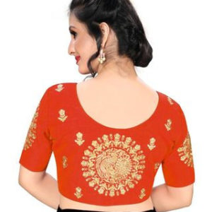 Orange Silk Blend Embroidered Blouse