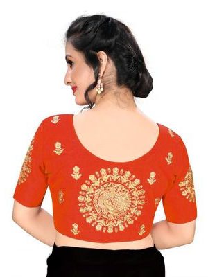 Orange Silk Blend Embroidered Blouse