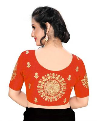Orange Silk Blend Embroidered Blouse | trendwati