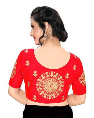 Red Silk Blend Embroidered Blouse | trendwati