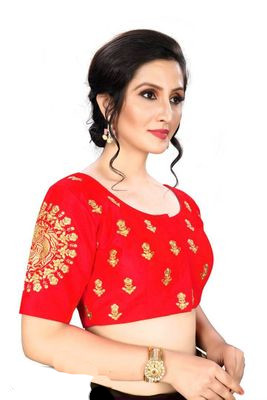 Red Silk Blend Embroidered Blouse | trendwati