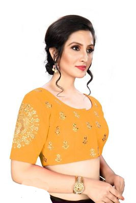 Yellow Silk Blend Embroidered Blouse | trendwati