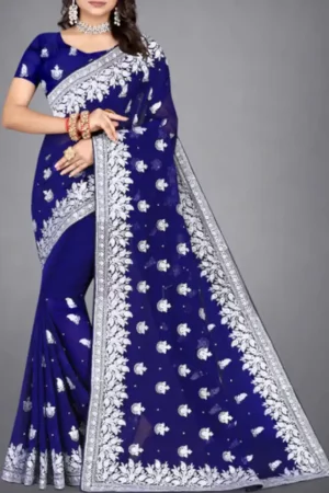 Blue Embroidery Georgette Saree