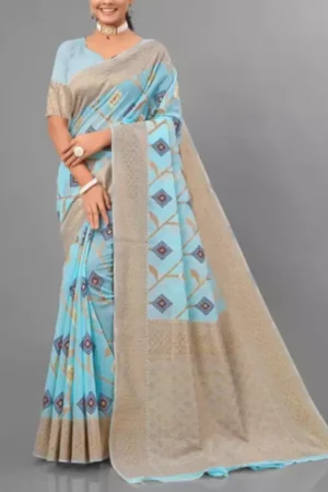 Blue Linen Printed Saree
