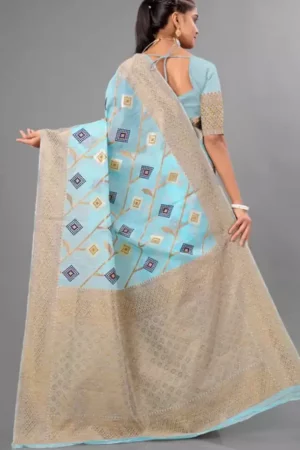 Blue Linen Printed Saree