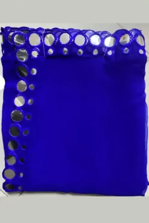 Blue Plain Georgette Saree Mirror Work Lace