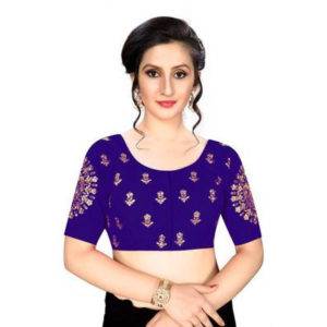Blue Silk Blend Embroidered Blouse