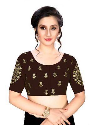 Brown Silk Embroidered Blouse