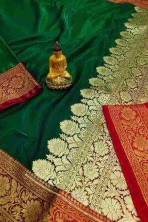 Buy Dark Green Silk Saree Embroidered Floral Border Online