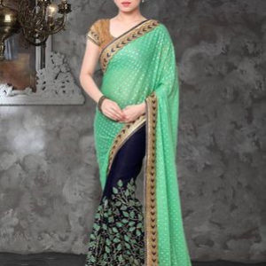 Designer Green Poly Georgette Bollywood Embroidered Saree