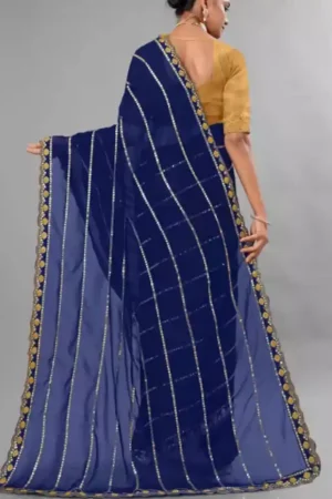 Designer Navy Poly Georgette Bollywood Embroidered Saree
