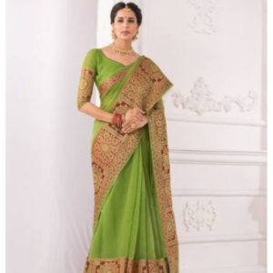 Green Cotton Silk Banarasi Silk Saree with Blouse piece