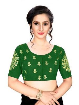 Green Silk Blend Embroidered Blouse