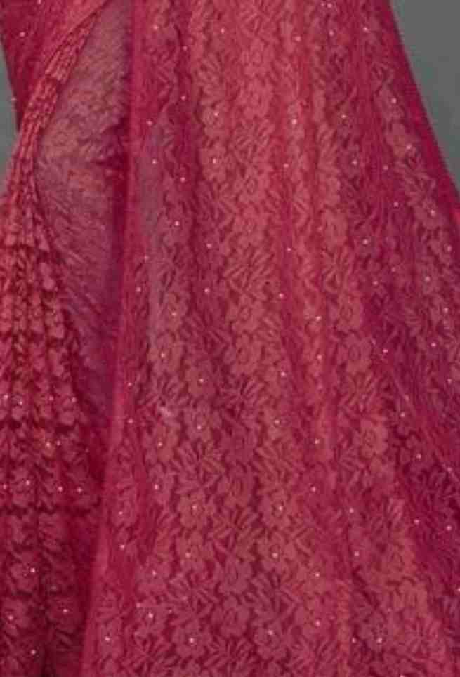 Red Floral Net Saree