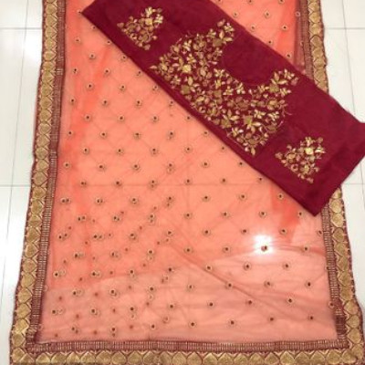 Red Embroidered Net Saree | Trendwati.in