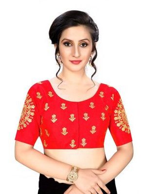 Red Silk Blend Embroidered Blouse