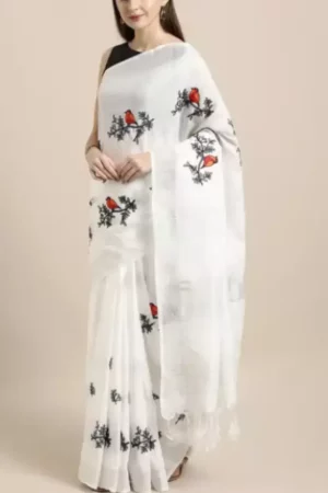 White Linen Printed Saree