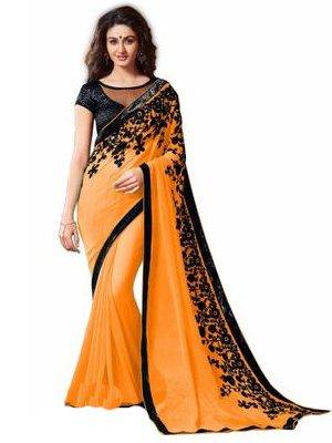 Orange Embroidery Georgette Saree with Blouse