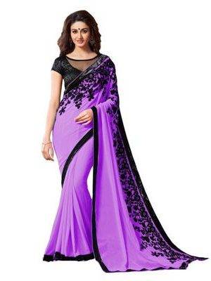 Purple Embroidery Georgette Saree with Blouse