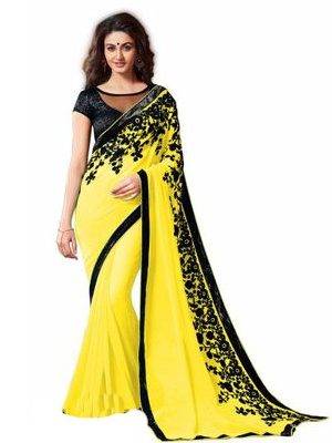 Yellow Embroidery Georgette Saree with Blouse