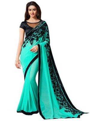 Light Blue Embroidery Georgette Saree