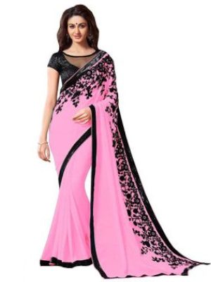 Pink Embroidery Georgette Saree