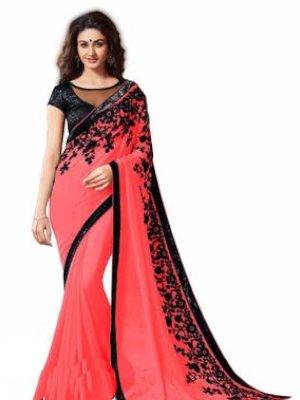 red-embroidery-georgette-saree